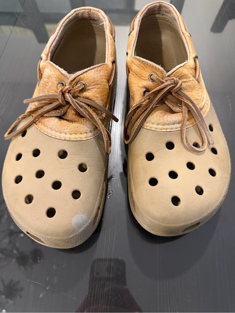 Mens Tan Clog Shoes with Leather Trim